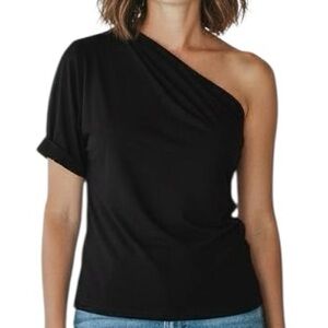 NWT WHBM Black Asymmetrical Off The Shoulder Short Sleeve Blouse Size X-Large